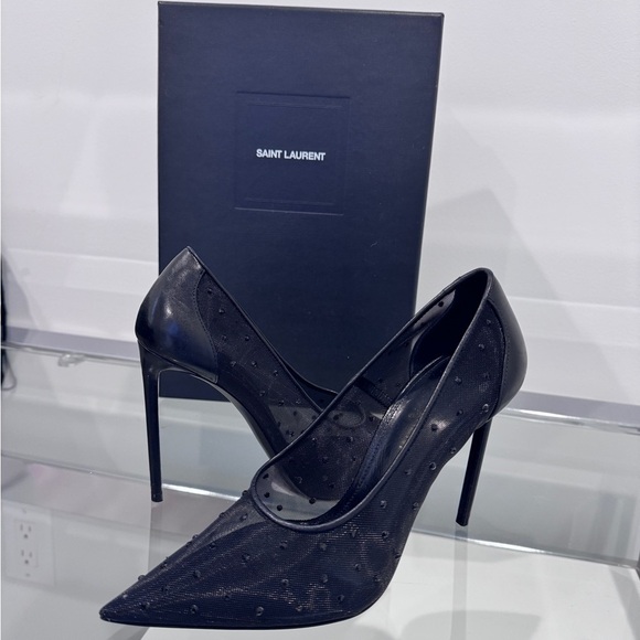 YSL Saint Laurent Black Anja Rhinestone Mesh Heels (sz 35.5) - Picture 5 of 16